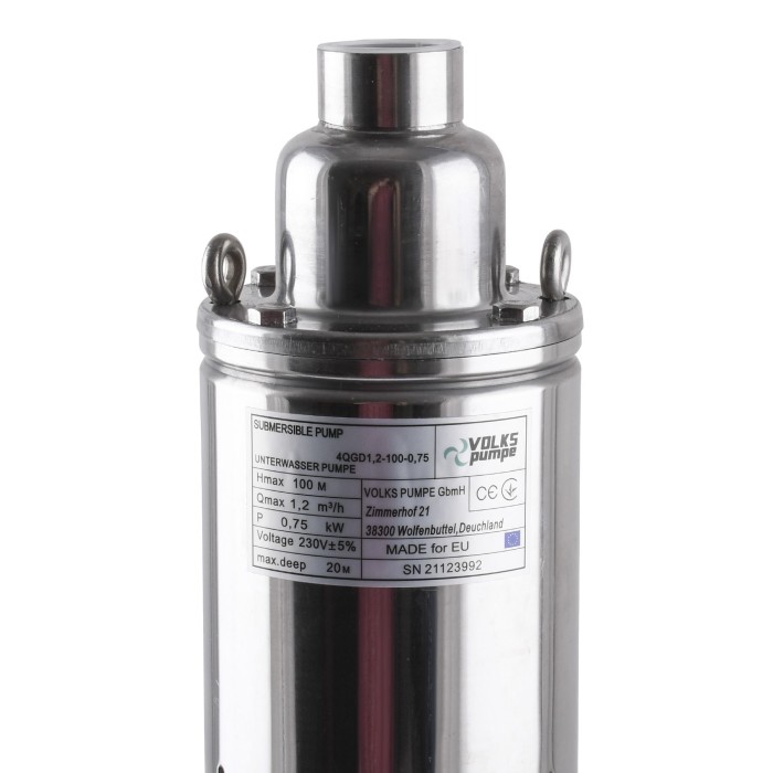 Насос свердловинний шнековий VOLKS pumpe 4QGD1,2-100-0,75кВт 4 дюйми +кабель 15м Насос свердловинний шнековий VOLKS pumpe 4QGD1,2-100-0,75кВт 4 дюйми +кабель 15м
