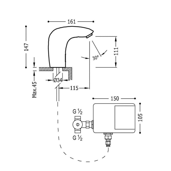 Змішувач сенсорний для умивальника TRES TRONIC 19290603 Hot/Cold з трансформатором 230V/6V Змішувач сенсорний для умивальника TRES TRONIC 19290603 Hot/Cold з трансформатором 230V/6V