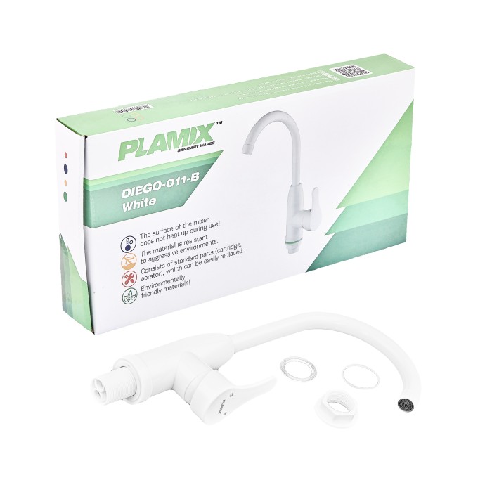 Змішувач для кухні Plamix Diego-011-B White (без підведення) (PM0658) Змішувач для кухні Plamix Diego-011-B White (без підведення) (PM0658)