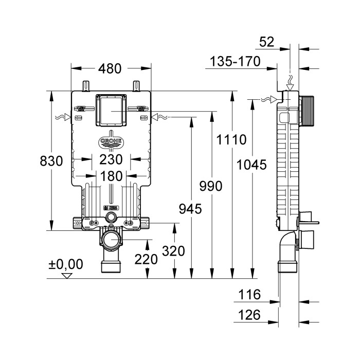 Інсталяція для унітазу із EPS корпусом Grohe (38643001) Інсталяція для унітазу із EPS корпусом Grohe (38643001)