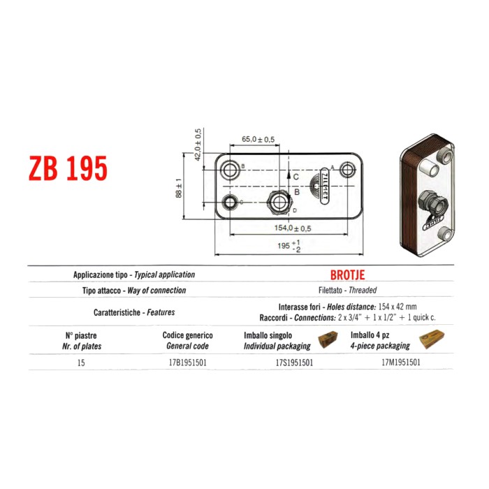 Теплообмінник паяний Zilmet ZB195 15P 17B1951501 Теплообмінник паяний Zilmet ZB195 15P 17B1951501
