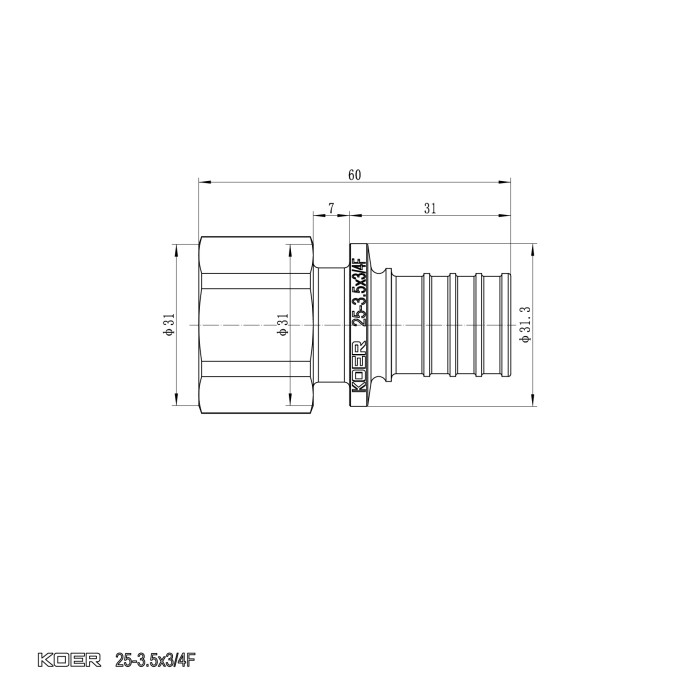 Перехідник з ВР Koer KA.A08F-25 - 25(3.5mm) x 3/4"F (KR4865) Перехідник з ВР Koer KA.A08F-25 - 25(3.5mm) x 3/4"F (KR4865)