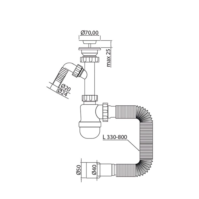 Сифон для умивальника Mixxus SU-02-B 1 1/2