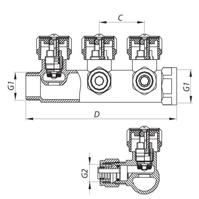 Колектор вентильний з фитингом Koer KR.1122-4 1"x4 ways (KR2655)