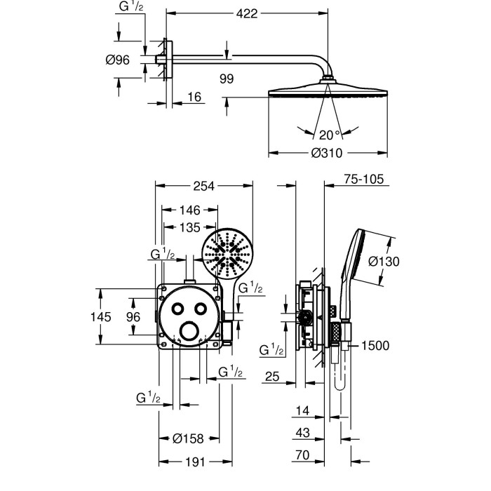 Прихована душова система з Rainshower Mono 310 Grohe Grohtherm SmartControl (34866000) Прихована душова система з Rainshower Mono 310 Grohe Grohtherm SmartControl (34866000)