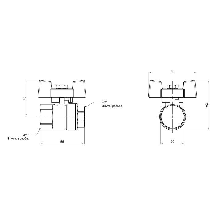 Кран кульовий Thermo Alliance Standart 3/4" ВР для води (метелик) SD602NW20PN40 Кран кульовий Thermo Alliance Standart 3/4" ВР для води (метелик) SD602NW20PN40