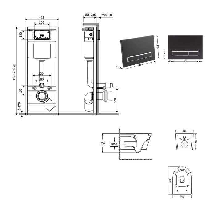 Готове рішення Qtap для ванної кімнати: підвісний унітаз Swan Ultra Quiet 520x360x320 + комплект інсталяції Nest 4 в 1 (лінійна клавіша Matt Black) Готове рішення Qtap для ванної кімнати: підвісний унітаз Swan Ultra Quiet 520x360x320 + комплект інсталяції Nest 4 в 1 (лінійна клавіша Matt Black)