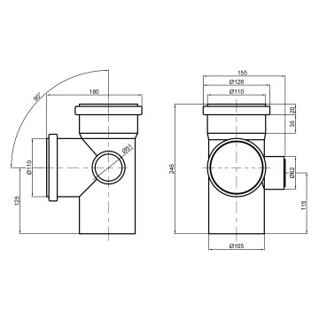 Хрестовина каналізаційна TA Sewage 110х110х110х50, 90° (права)