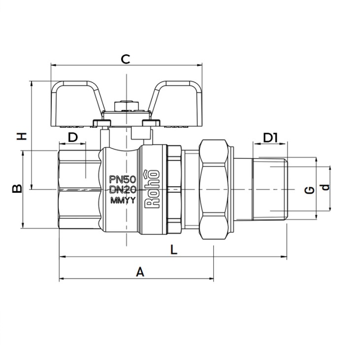 Кран із американкою прямий Roho R105-100 - 1" (RO0088) Кран із американкою прямий Roho R105-100 - 1" (RO0088)