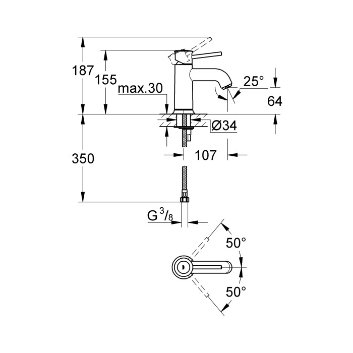 Змішувач для раковини S-розміру Grohe BauClassic (23162000) Змішувач для раковини S-розміру Grohe BauClassic (23162000)