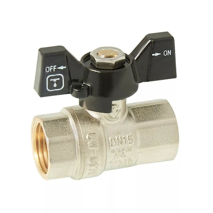 Кран кульовий ITAL PN40 1/2" вн.-вн., метелик, нікель Кран кульовий ITAL PN40 1/2" вн.-вн., метелик, нікель