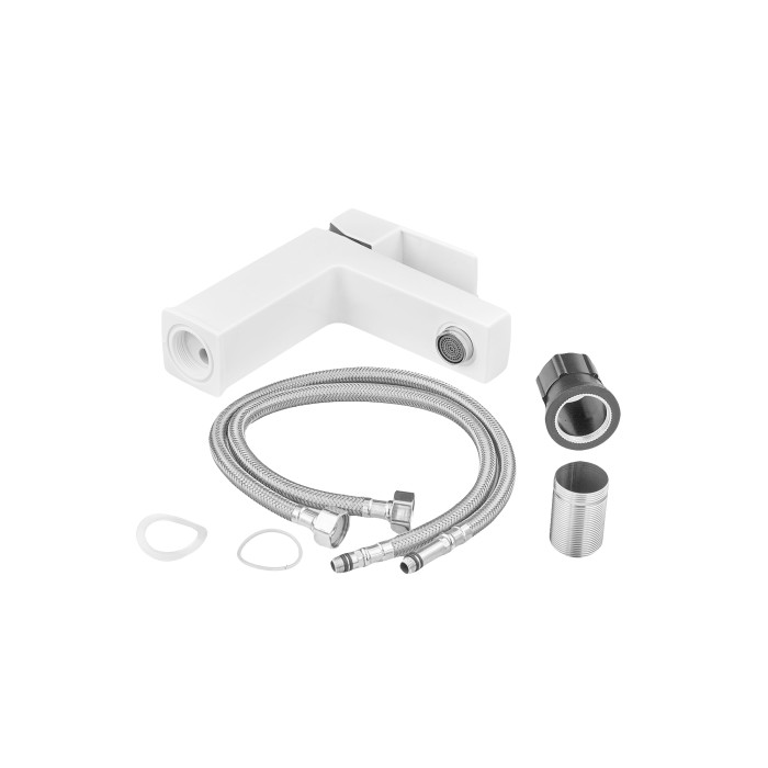 Змішувач для умивальника Plamix Kubus-001 SET White (з підведенням) (PM0671) Змішувач для умивальника Plamix Kubus-001 SET White (з підведенням) (PM0671)
