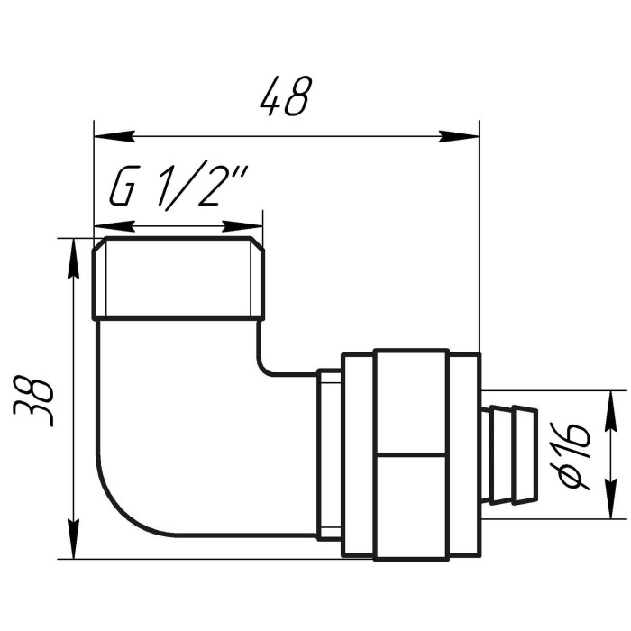 Кутник із зовнішньою різьбою APE ITALY 753 L 1/2″х16 Кутник із зовнішньою різьбою APE ITALY 753 L 1/2″х16