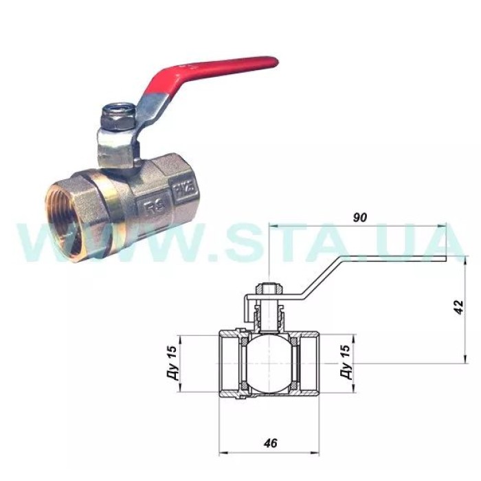 Кран кульовий STA 1/2" ВВ (червона ручка) НІК. {150/15} Кран кульовий STA 1/2" ВВ (червона ручка) НІК. {150/15}