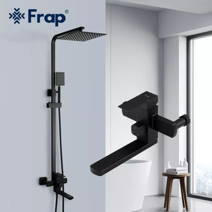 Душева система Frap F24802-6, вилив - перемикач на лійку, 1 режим, чорний Душева система Frap F24802-6, вилив - перемикач на лійку, 1 режим, чорний