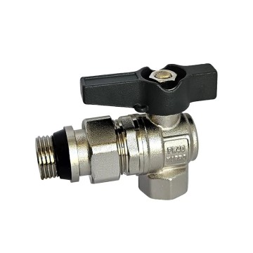 Кран кульовий з американкою кут. KARRO UNO  1/2" з антипротиканням (чорний метелик) {120/12}