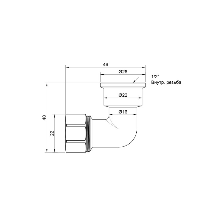 Кут обтискний Thermo Alliance Standart 16х1/2" ВР SD156W1615 Кут обтискний Thermo Alliance Standart 16х1/2" ВР SD156W1615