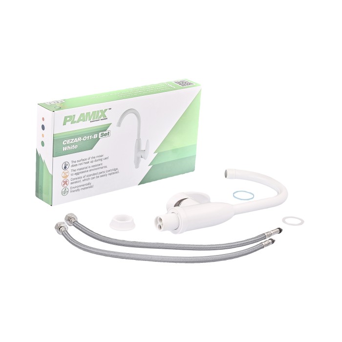 Змішувач для кухні Plamix Cezar-011-B SET White (з підведенням) (PM0667) Змішувач для кухні Plamix Cezar-011-B SET White (з підведенням) (PM0667)