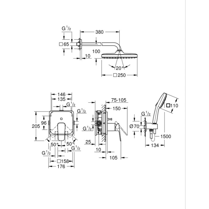 Душова система прихованого монтажу Grohe Cubeo з Tempesta 250 (1053362430) Душова система прихованого монтажу Grohe Cubeo з Tempesta 250 (1053362430)