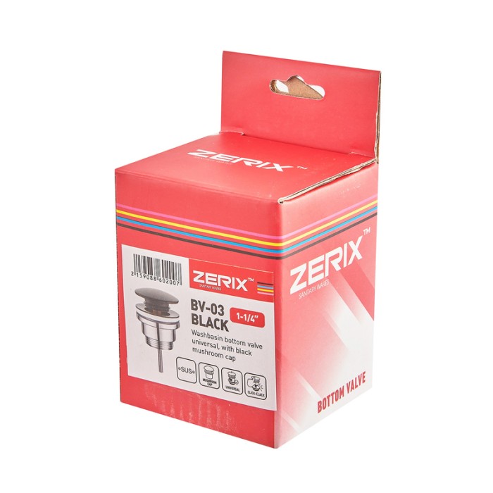 Донний клапан для раковини Zerix BV-03 BLACK 1 1/4'' універсальний (з/без перел) СLICK-СLACK (Колір чорний) (ZX6020) Донний клапан для раковини Zerix BV-03 BLACK 1 1/4'' універсальний (з/без перел) СLICK-СLACK (Колір чорний) (ZX6020)
