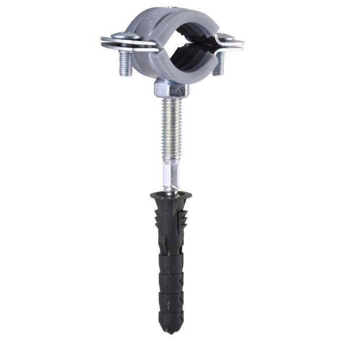 Хомут в зборi CR    1/2″ (20-23мм) з гвинтом-шурупом 8*80 та дюбелем в уп., сірий