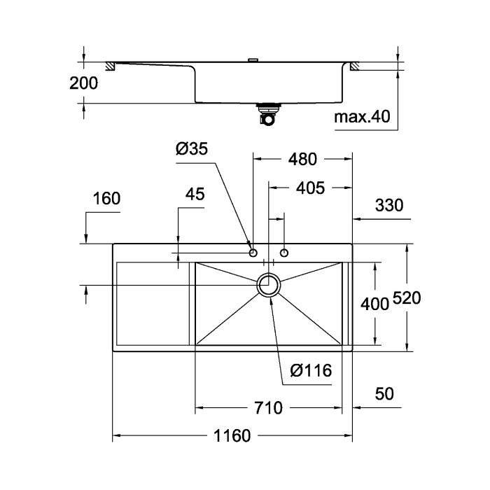 Мийка кухонна Grohe EX Sink K1000 (подвійне крило зліва) (31582SD0) Мийка кухонна Grohe EX Sink K1000 (подвійне крило зліва) (31582SD0)