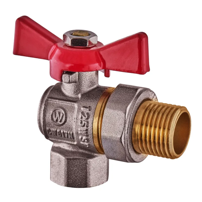 Кран з американкою кутовий, ручка "метелик" червона Waterpro WP400-15FMW-L - 1/2" (WP2895) Кран з американкою кутовий, ручка "метелик" червона Waterpro WP400-15FMW-L - 1/2" (WP2895)