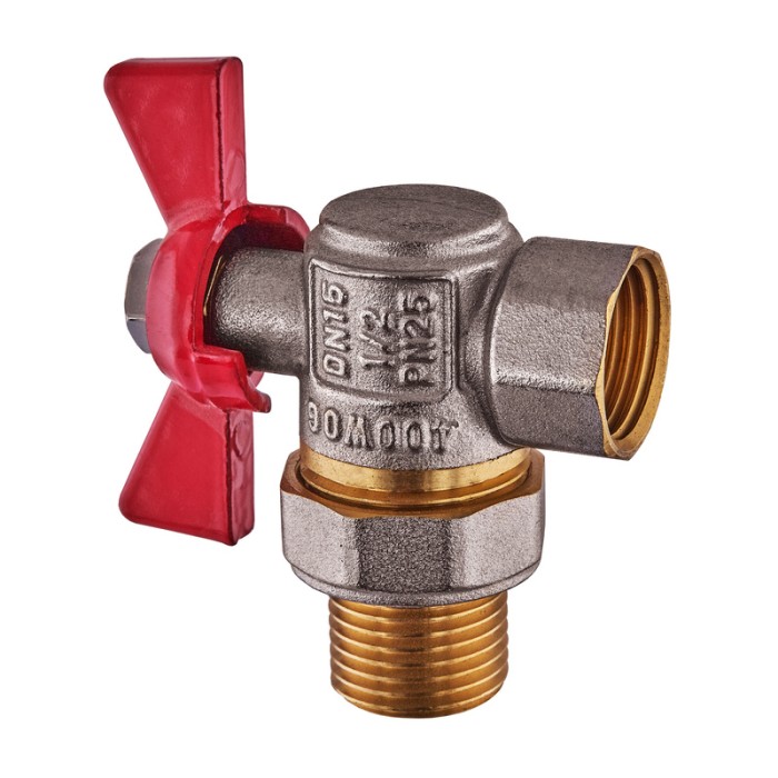 Кран з американкою кутовий, ручка "метелик" червона Waterpro WP400-15FMW-L - 1/2" (WP2895) Кран з американкою кутовий, ручка "метелик" червона Waterpro WP400-15FMW-L - 1/2" (WP2895)