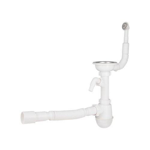 Сифон для кухонної мийки Lidz (WHI) 60 08 E001 01 ECO з круглим переливом (вихід 50 мм)