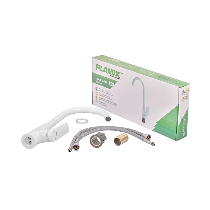 Змішувач для кухні Plamix Lucas-011 SET White з підведенням (PM0714) Змішувач для кухні Plamix Lucas-011 SET White з підведенням (PM0714)