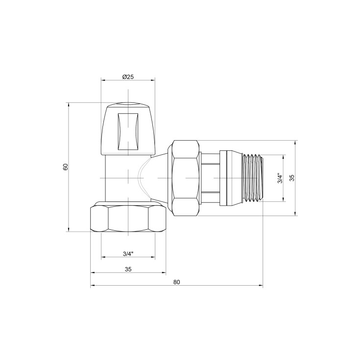 Кран радіаторний Icma 3/4" з антипротіканням кутовий без ручки №805+940 Кран радіаторний Icma 3/4" з антипротіканням кутовий без ручки №805+940