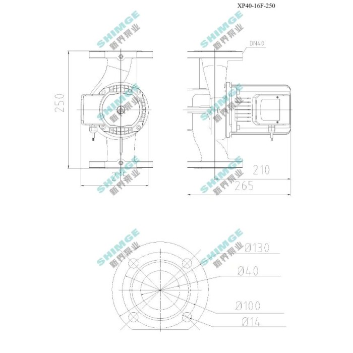Циркуляційний насос SHIMGE XP40-16F-250, фланець, Qmax 250л/хв, 1,0 кВт