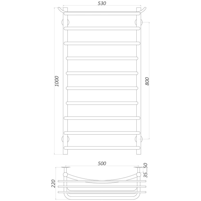 Рушникосушарка UNIO Zp W 1000-500-10 Зета з полицею вода Рушникосушарка UNIO Zp W 1000-500-10 Зета з полицею вода
