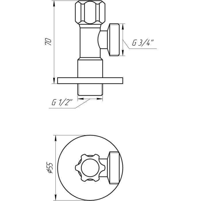 Кран вентильний кутовий SOLOMON 1/2″х 3/4″ 160403 Кран вентильний кутовий SOLOMON 1/2″х 3/4″ 160403