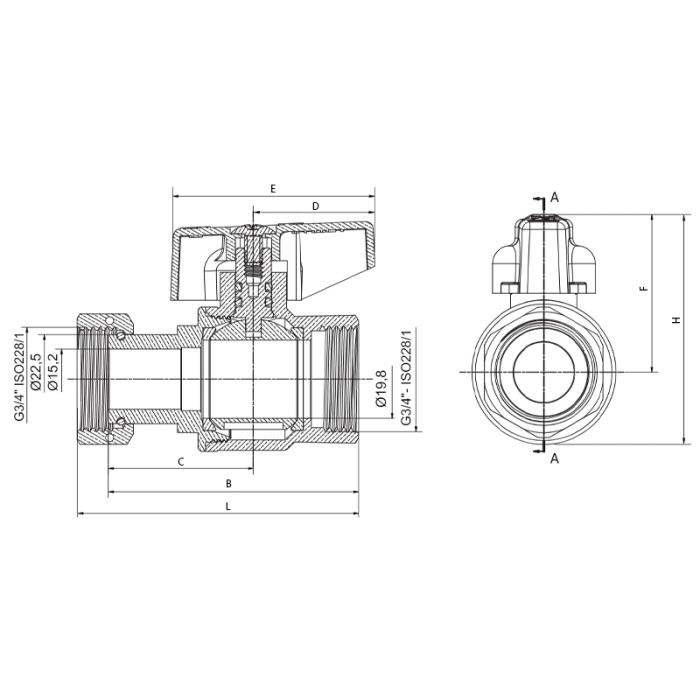 Кран кульовий прямий Н/Г Roho R115-075 -3/4"х3/4" ВВ, ручка "метелик" червона (RO0233) Кран кульовий прямий Н/Г Roho R115-075 -3/4"х3/4" ВВ, ручка "метелик" червона (RO0233)