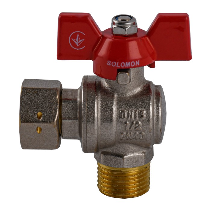 Кран кульовий кутовий з накидною гайкою SOLOMON 1/2″ ЗВ PN40 (V4002-S) Кран кульовий кутовий з накидною гайкою SOLOMON 1/2″ ЗВ PN40 (V4002-S)