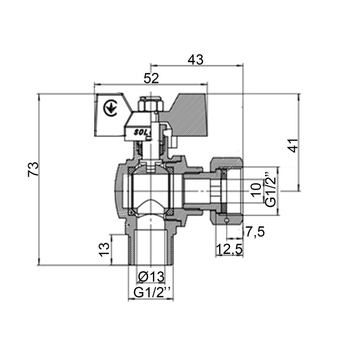 Кран кульовий кутовий з накидною гайкою SOLOMON 1/2″ ЗВ PN40 (V4002-S) Кран кульовий кутовий з накидною гайкою SOLOMON 1/2″ ЗВ PN40 (V4002-S)