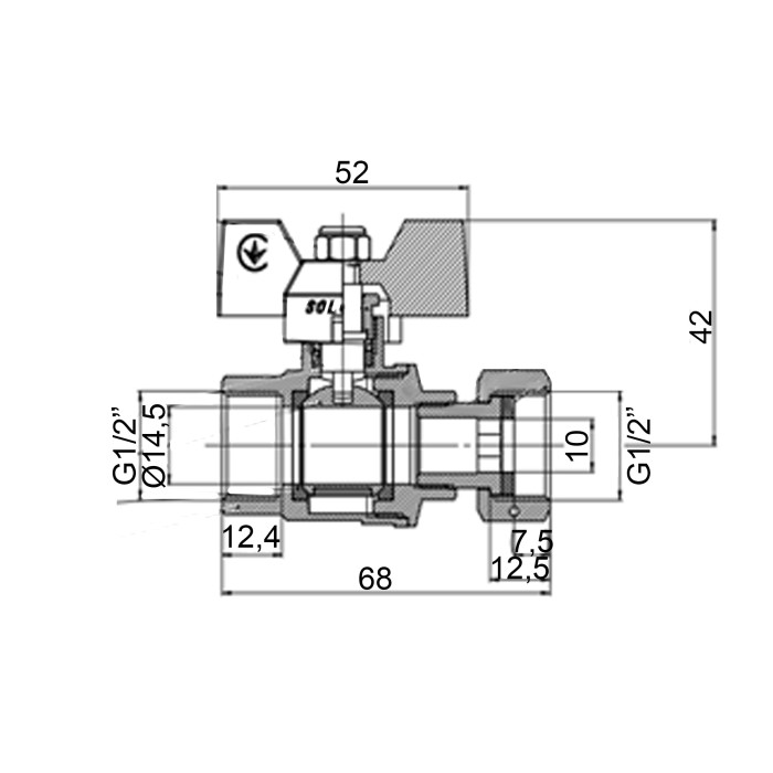 Кран кульовий прямий з накидною гайкою SOLOMON 1/2″ ВВ PN40  (V6002-S)