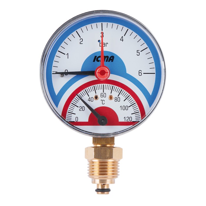 Термоманометр Icma 1/2" 0-6 бар, нижнє підключення №258 Термоманометр Icma 1/2" 0-6 бар, нижнє підключення №258