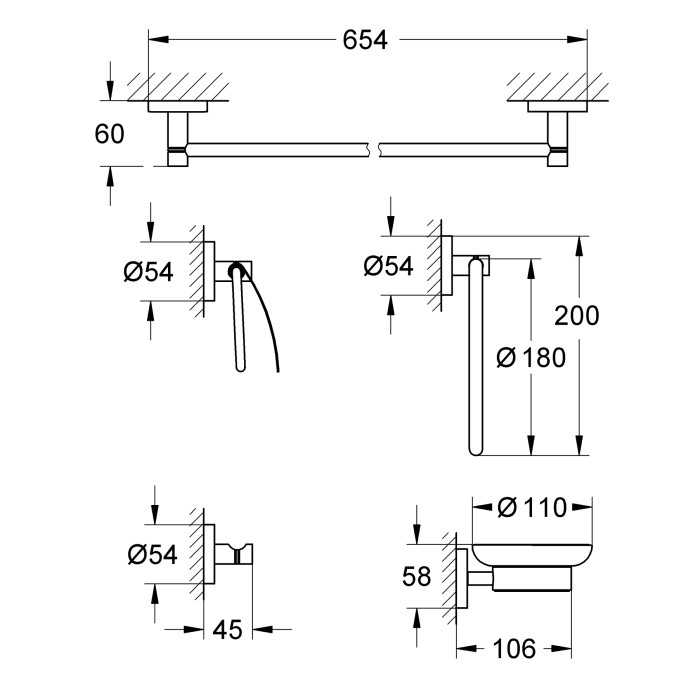Набір аксесуарів 5 в 1 Grohe Essentials New (40344001) Набір аксесуарів 5 в 1 Grohe Essentials New (40344001)