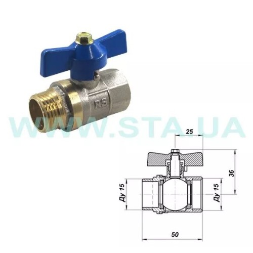 Кран кульовий STA    3/4" ВЗ (червоний метелик) НІК. {120/12}