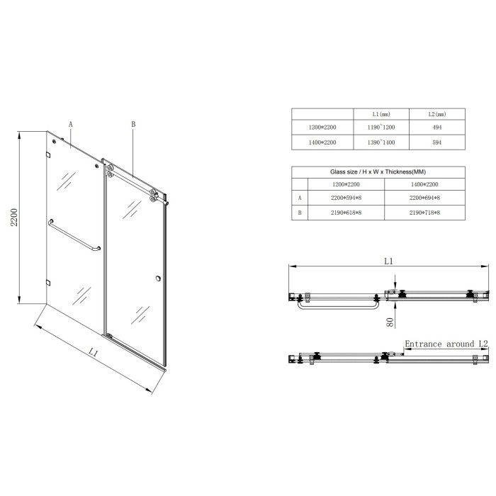 Двері в нішу Koer SR SD06-140x220-TR-07 прозоре скло Easy Clean 8мм, графіт (KR5369) Двері в нішу Koer SR SD06-140x220-TR-07 прозоре скло Easy Clean 8мм, графіт (KR5369)