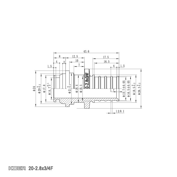Перехідник під євроконус з накидною гайкою Koer KA.A08F-20E - 20(2.8mm) x 3/4"F (KR4870) Перехідник під євроконус з накидною гайкою Koer KA.A08F-20E - 20(2.8mm) x 3/4"F (KR4870)