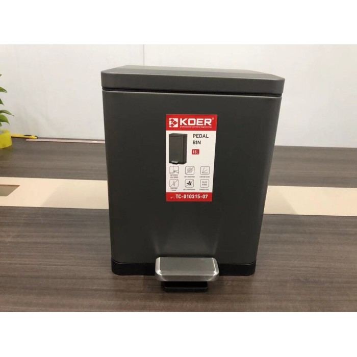 Відро для сміття з плавним закриттям прямокутне Koer TC-010315-07 15 л колір графіт (KR5604) Відро для сміття з плавним закриттям прямокутне Koer TC-010315-07 15 л колір графіт (KR5604)