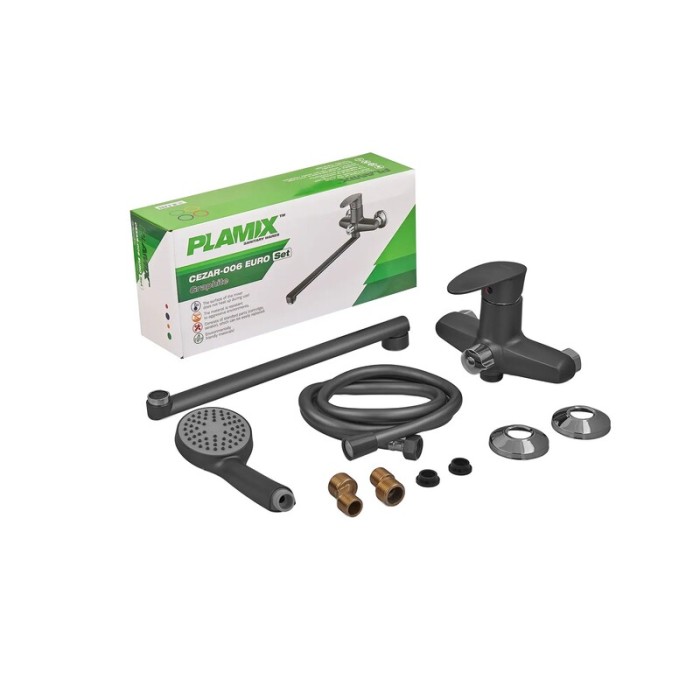 Змішувач для ванни Plamix CEZAR-006 EURO SET Graphite, зі шлангом, лійкою та кронштейном (PM0691) Змішувач для ванни Plamix CEZAR-006 EURO SET Graphite, зі шлангом, лійкою та кронштейном (PM0691)