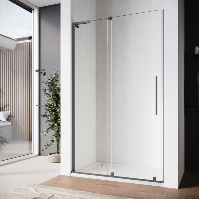 Двері у нішу Walk-In розсувні Koer SR SD07-120x200-R-TR-07 прозоре скло Easy Clean 8мм Графіт (KR5775)