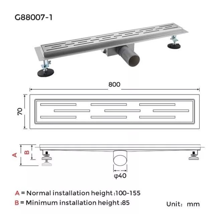 Душовий трап GAPPO G88007-1, 70х800 мм, нержавіюча сталь Душовий трап GAPPO G88007-1, 70х800 мм, нержавіюча сталь