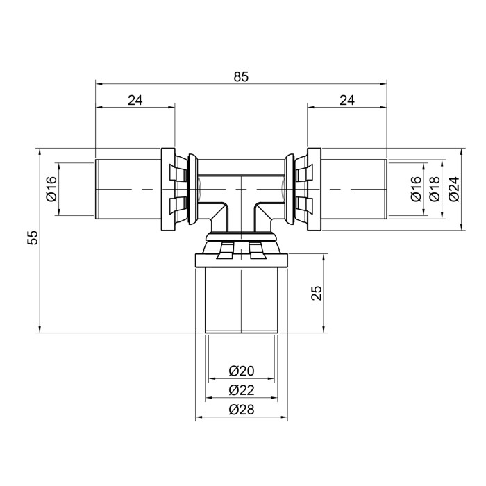 Трійник прес Icma 16х20х16 №406 Трійник прес Icma 16х20х16 №406