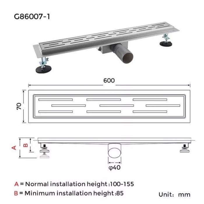 Душовий трап GAPPO G86007-1, 70х600 мм, нержавіюча сталь Душовий трап GAPPO G86007-1, 70х600 мм, нержавіюча сталь