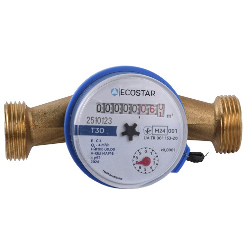 Лічильник холодної води ECOSTAR DN20 3/4″   БЕЗ ШТУЦЕРА   L130 E-C 4,0